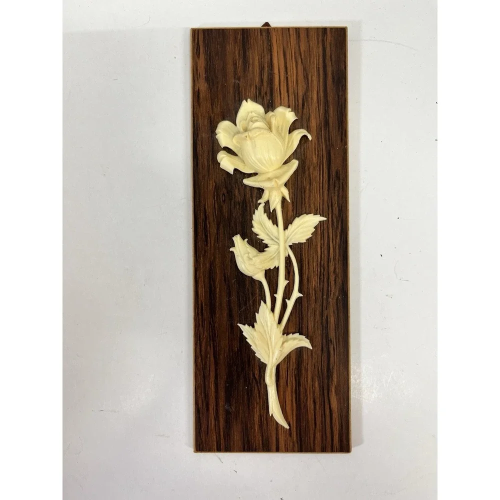 MCM Germany Bird Flower Wall Plaques Art Lot 2 Panel Plastic Wood 60s 10